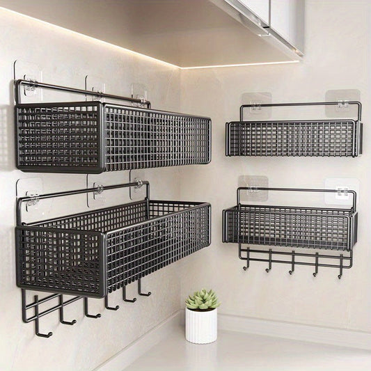 Innovative Modern Carbon Steel Mesh Storage Rack - Versatile, Stylishly Open Design, Easy to Use, Ideal for Kitchen and Bathroom, Spacious Ironware Storage Rack for Kitchen Wall, Hassle-free Vegetable Storage without the need for drilling.