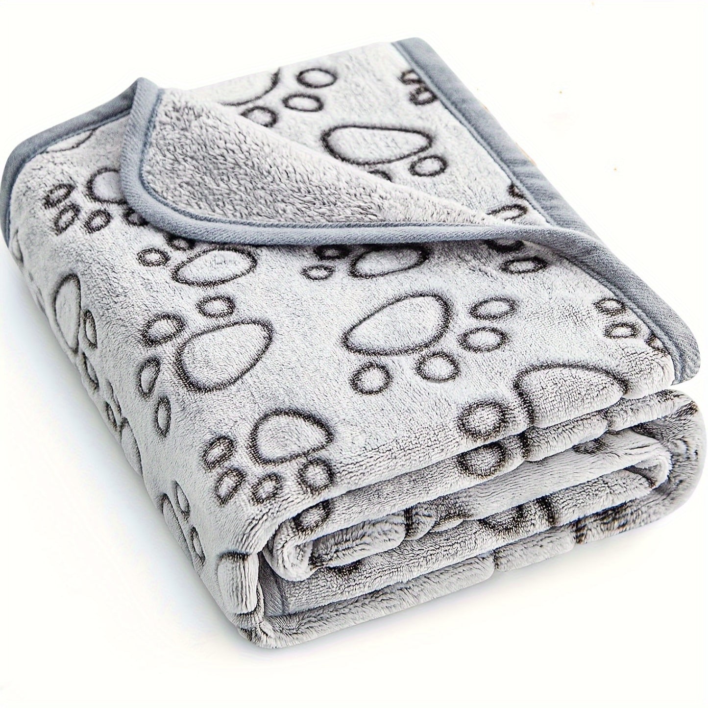 Polyester pet blanket with paw print design, machine washable fleece wool for dogs, cats, puppies, and kittens - perfect for napping, travel, and pet care.