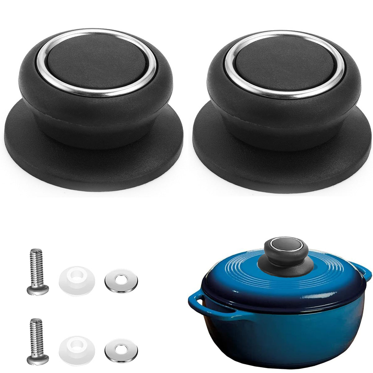 Set of 2 Pot Lid Knobs - Simple to Install, Bakelite Handles that are Heat-Resistant for Cookware & Kitchen Utensils, Long-lasting and Dishwasher Safe