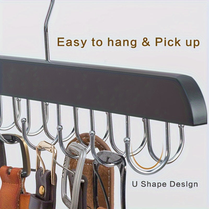 Effortlessly organize ties, scarves, bras, and tank tops with our Space-Saving Wooden Belt and Accessory Hanger featuring 14 polished hooks.