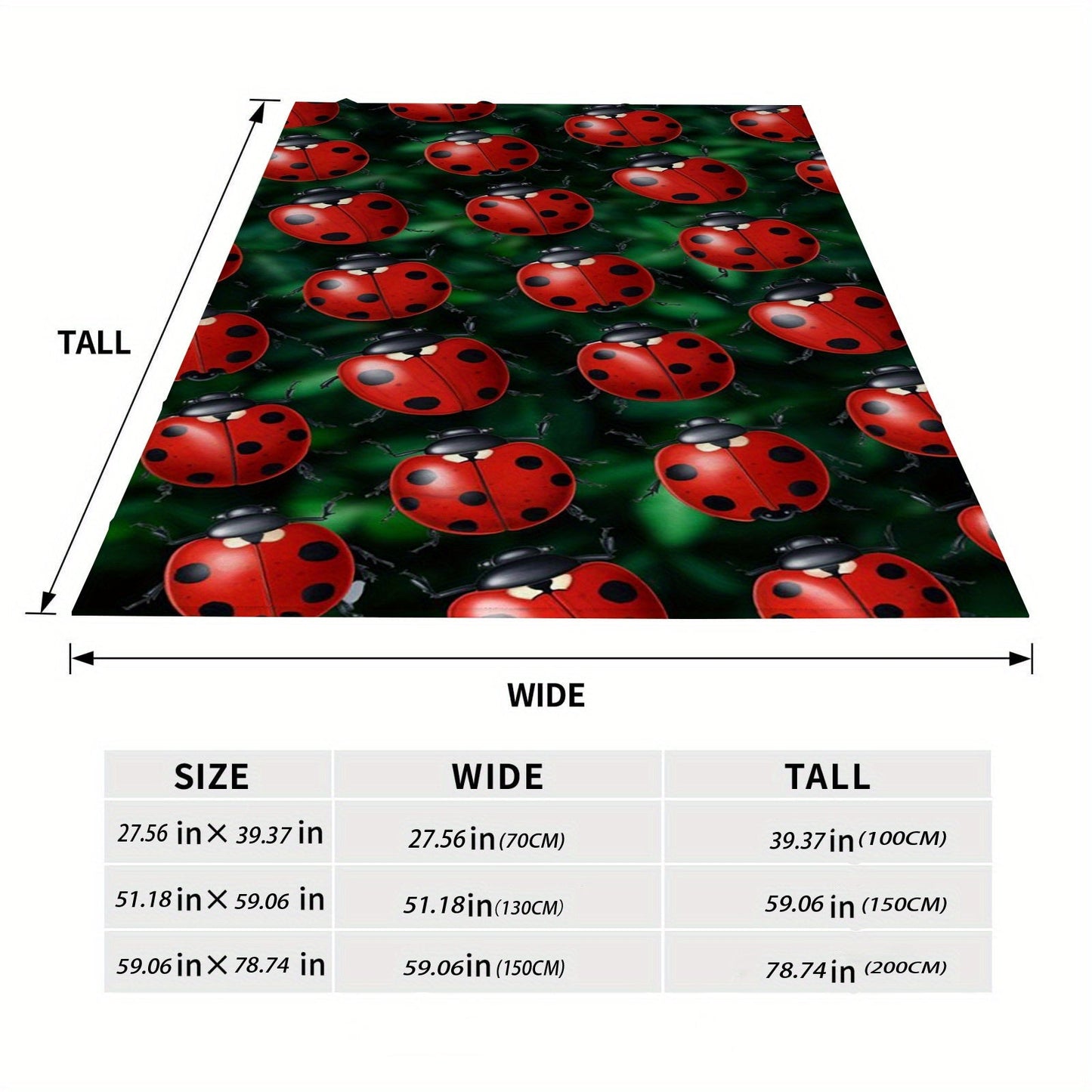 Soft and cozy ladybug print flannel throw blanket perfect for sofa, bed, office, and travel. This lightweight all-season blanket is made of a comfortable polyester knit, featuring a contemporary animal theme with digital printing. With a weight of