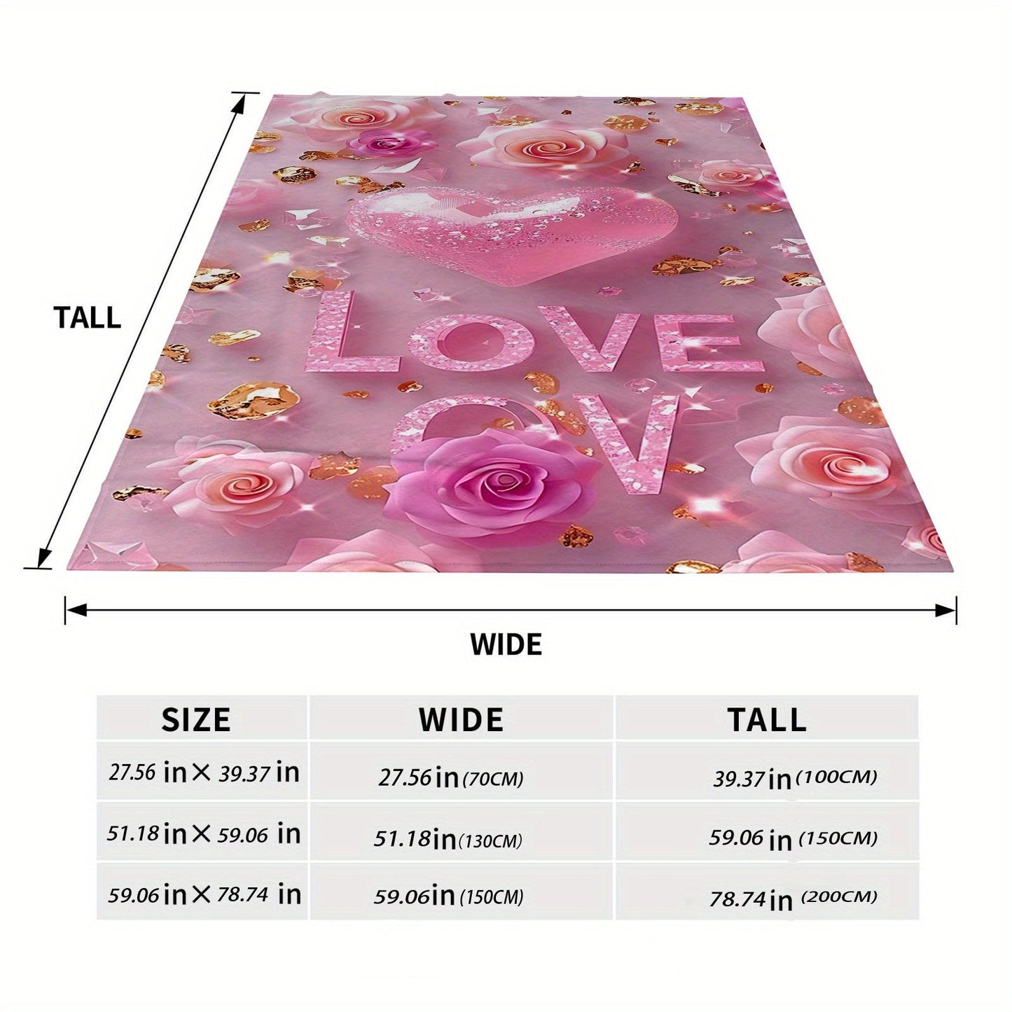 Pink 'I Love You' Throw Blanket for Valentine's Day - Luxuriously Soft and Cozy Flannel Fleece for Couch, Bed, and Camping - Perfect for All Seasons with Elegant Digital Rose and Heart Design