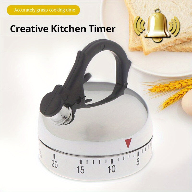 Kitchen Timer Alarm in the Shape of a Mechanical Kettle Clock, Counts Down 60 Minutes with Vintage Kettle Styling Clockwork Timer