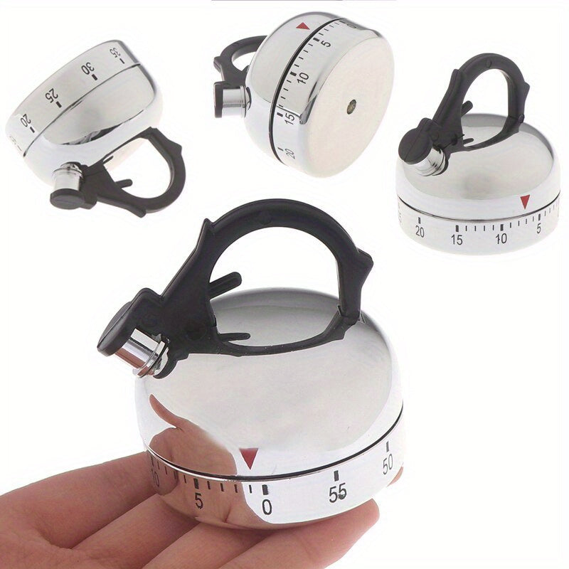 Kitchen Timer Alarm in the Shape of a Mechanical Kettle Clock, Counts Down 60 Minutes with Vintage Kettle Styling Clockwork Timer