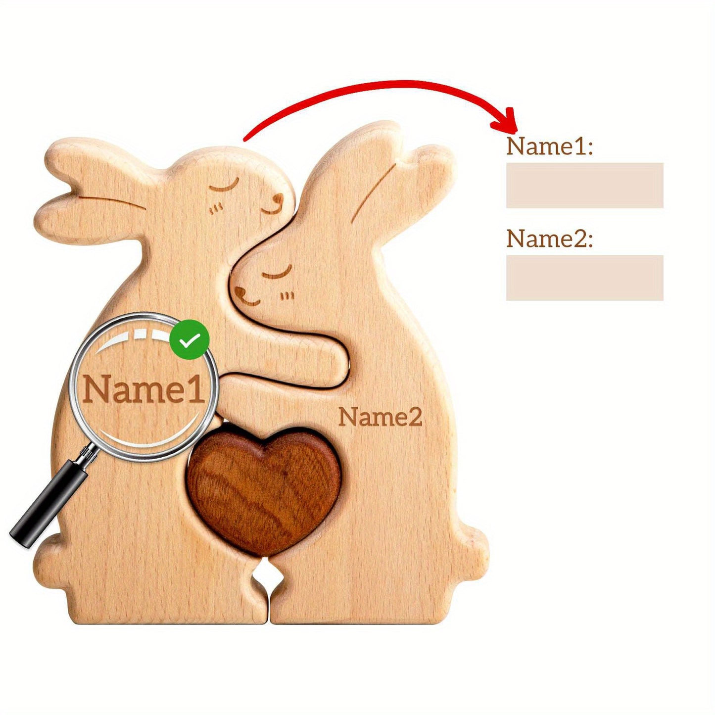 Personalized wooden cat family puzzle with 2-5 names. Ideal gift for family members. High-quality decor and special birthday present.