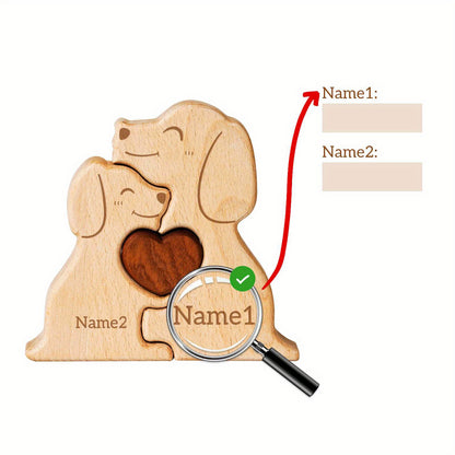 Personalized wooden cat family puzzle with 2-5 names. Ideal gift for family members. High-quality decor and special birthday present.