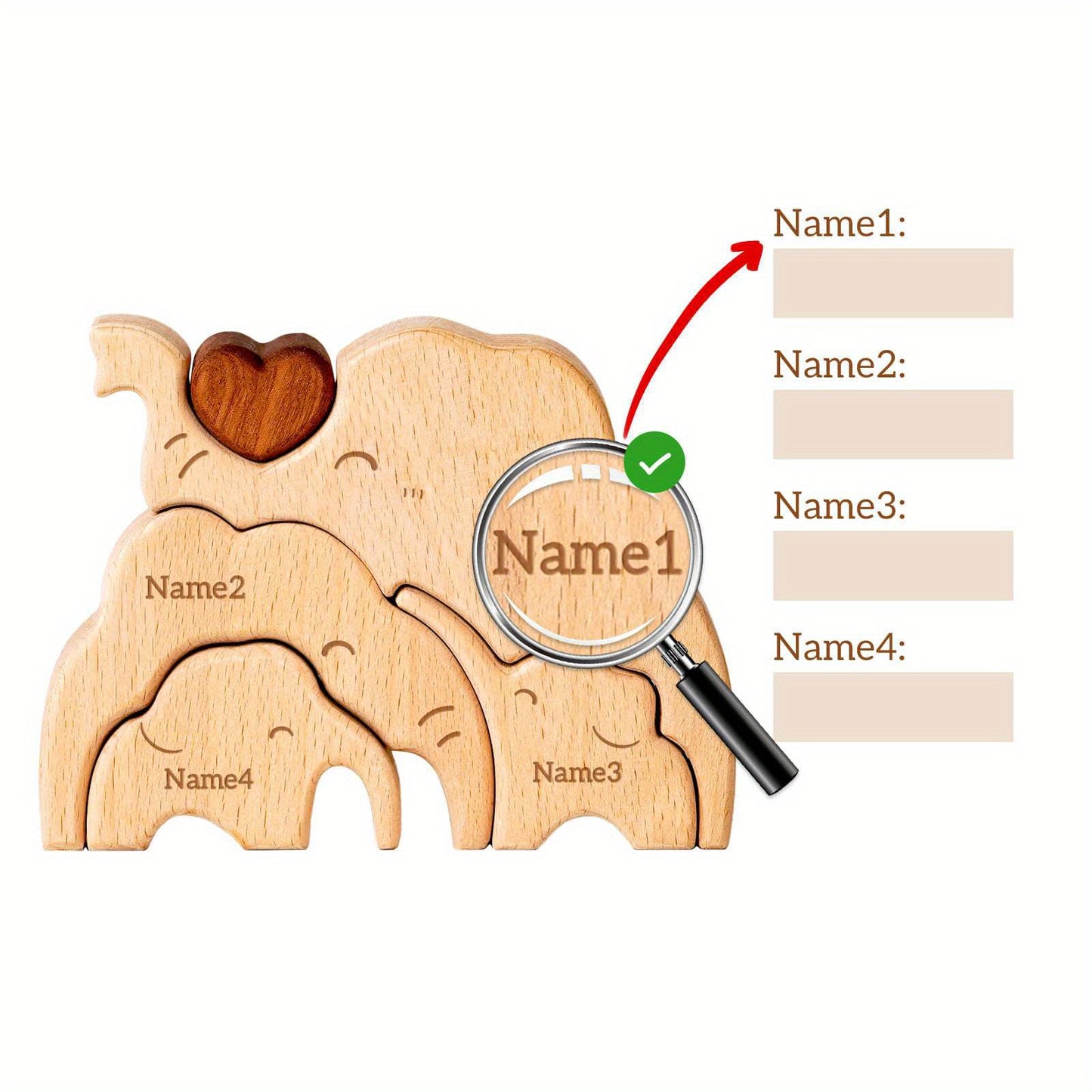 Personalized wooden cat family puzzle with 2-5 names. Ideal gift for family members. High-quality decor and special birthday present.