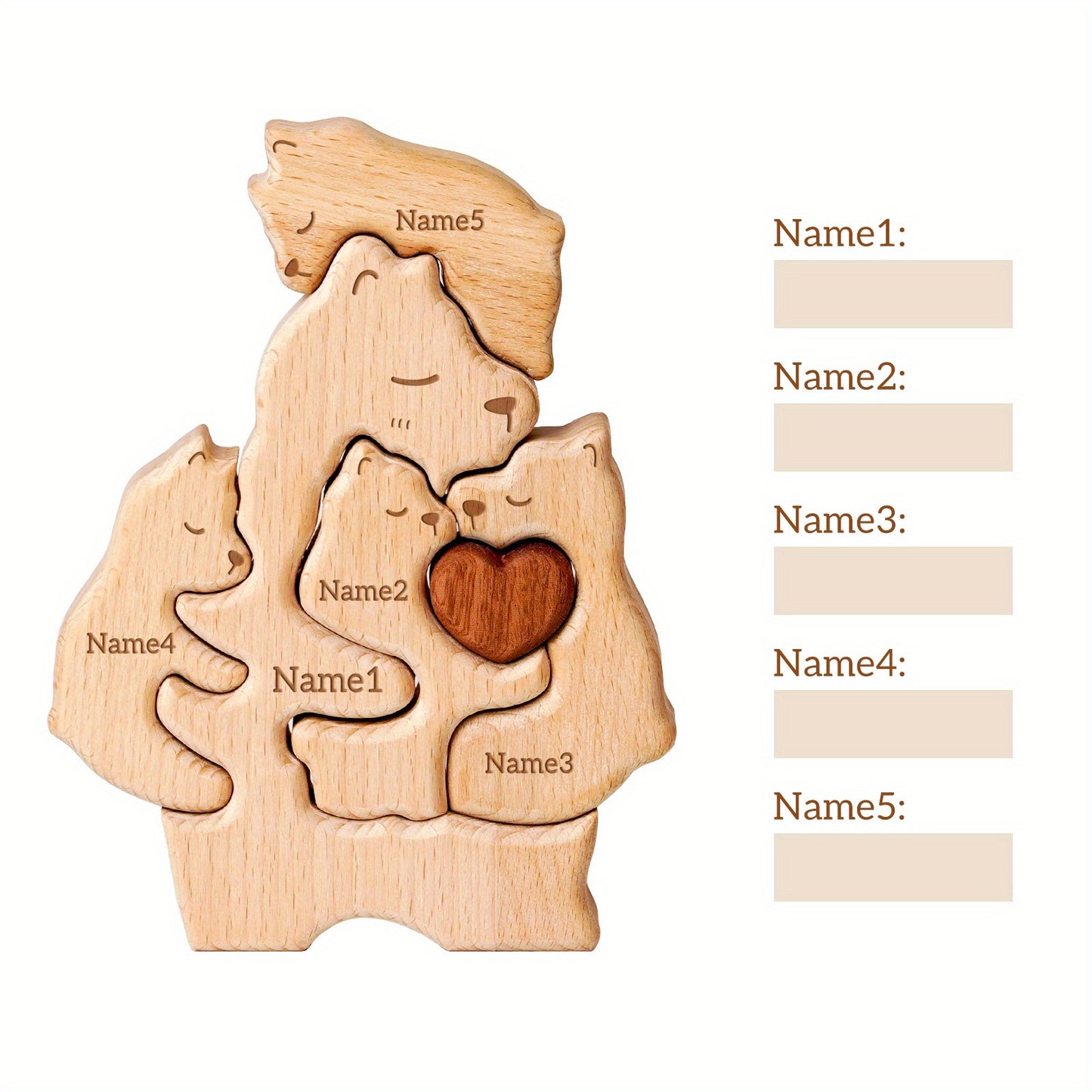 Personalized wooden cat family puzzle with 2-5 names. Ideal gift for family members. High-quality decor and special birthday present.