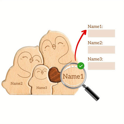 Personalized wooden cat family puzzle with 2-5 names. Ideal gift for family members. High-quality decor and special birthday present.