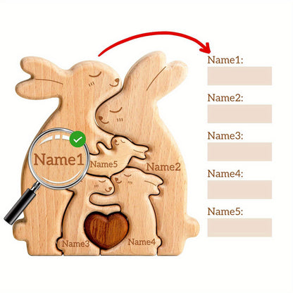 Personalized wooden cat family puzzle with 2-5 names. Ideal gift for family members. High-quality decor and special birthday present.