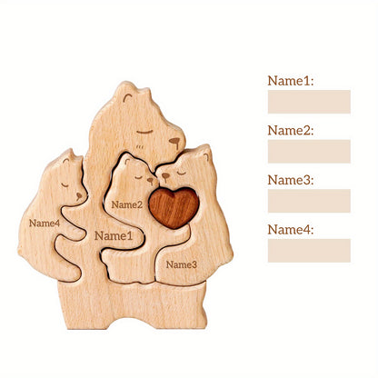 Personalized wooden cat family puzzle with 2-5 names. Ideal gift for family members. High-quality decor and special birthday present.