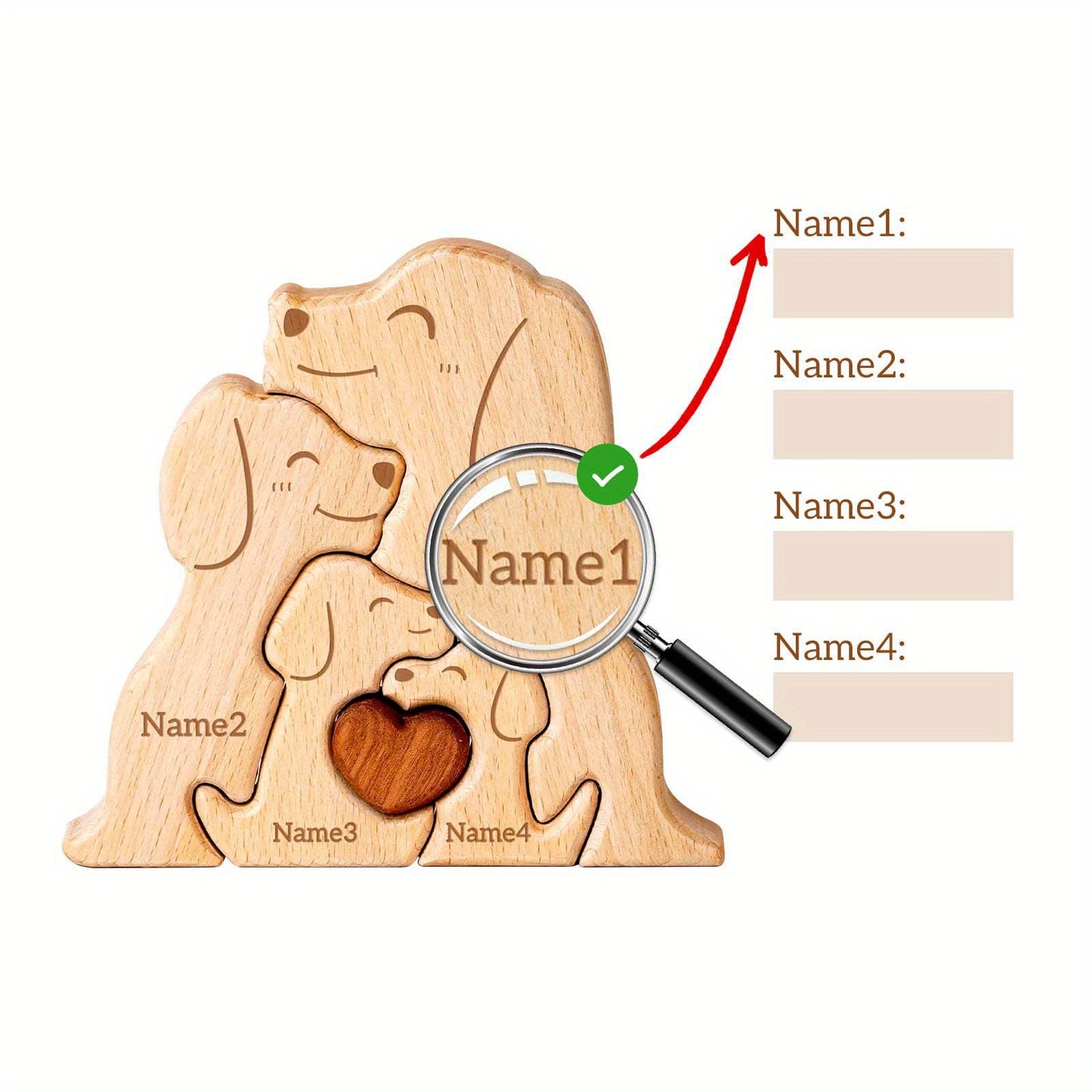 2-5 ta ism bilan shaxsiylashtirilgan yog'och mushuk oilasi puzli. Oila a'zolari uchun ideal sovg'a. Yuqori sifatli dekor va maxsus tug'ilgan kun sovg'asi.