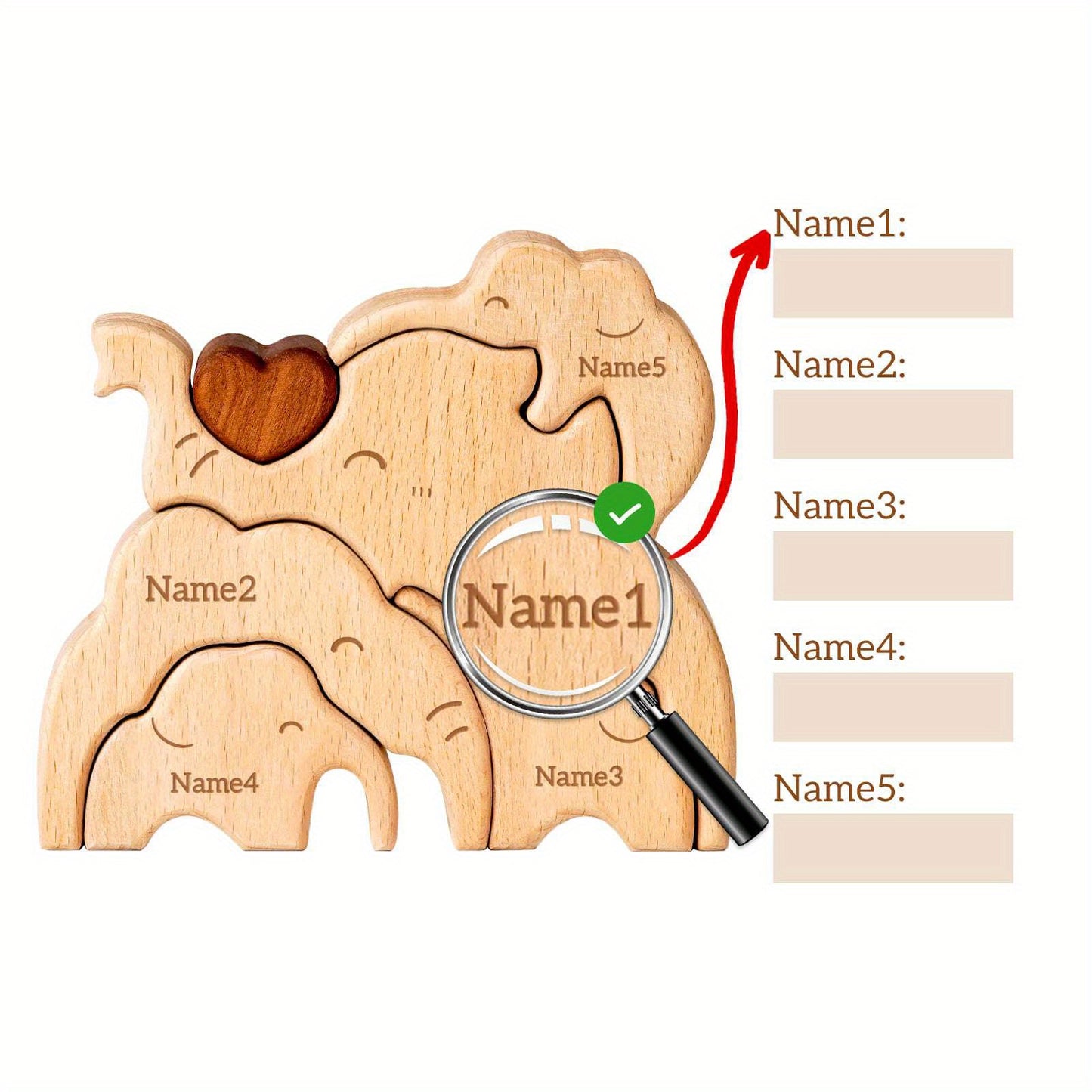 Personalized wooden cat family puzzle with 2-5 names. Ideal gift for family members. High-quality decor and special birthday present.