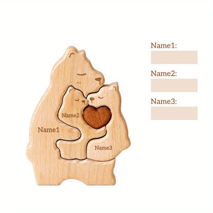 Personalized wooden cat family puzzle with 2-5 names. Ideal gift for family members. High-quality decor and special birthday present.