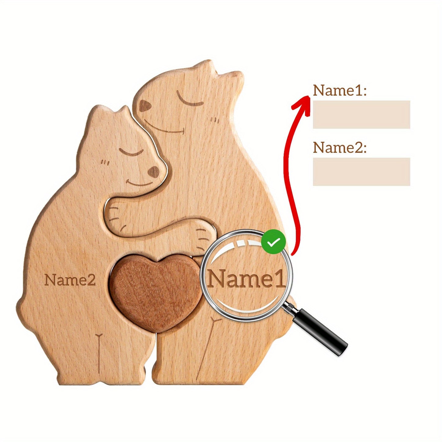 Personalized wooden cat family puzzle with 2-5 names. Ideal gift for family members. High-quality decor and special birthday present.