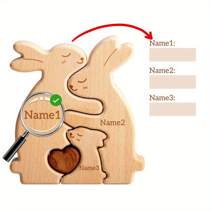 Personalized wooden cat family puzzle with 2-5 names. Ideal gift for family members. High-quality decor and special birthday present.