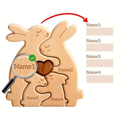 Personalized wooden cat family puzzle with 2-5 names. Ideal gift for family members. High-quality decor and special birthday present.