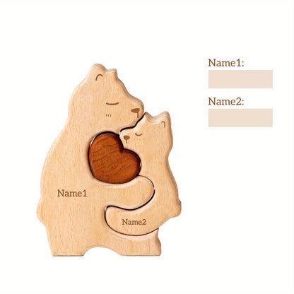 Personalized wooden cat family puzzle with 2-5 names. Ideal gift for family members. High-quality decor and special birthday present.