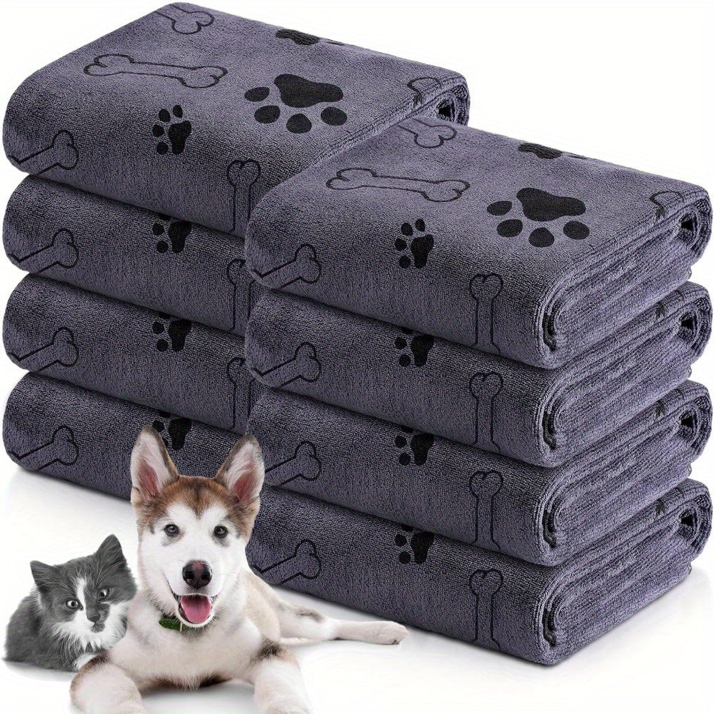 Super absorbent microfiber dog towel for medium to large breeds in gray, quick-drying and soft for pet bathing and grooming.