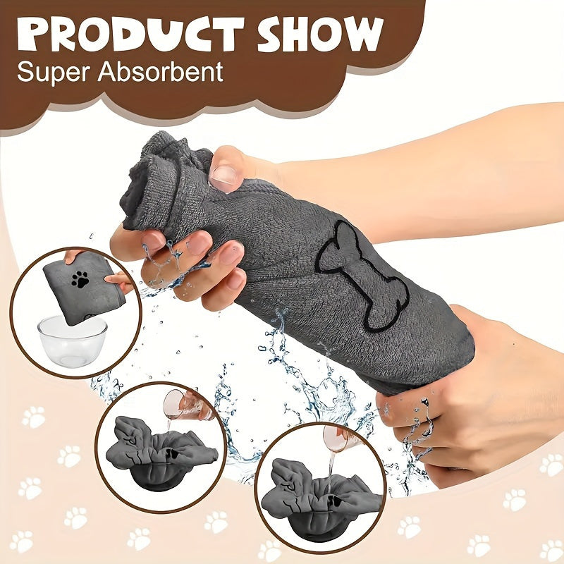 Super absorbent microfiber dog towel for medium to large breeds in gray, quick-drying and soft for pet bathing and grooming.