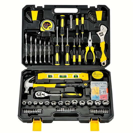 108-piece tool set for home and auto repairs, no electricity or batteries needed, made of carbon steel