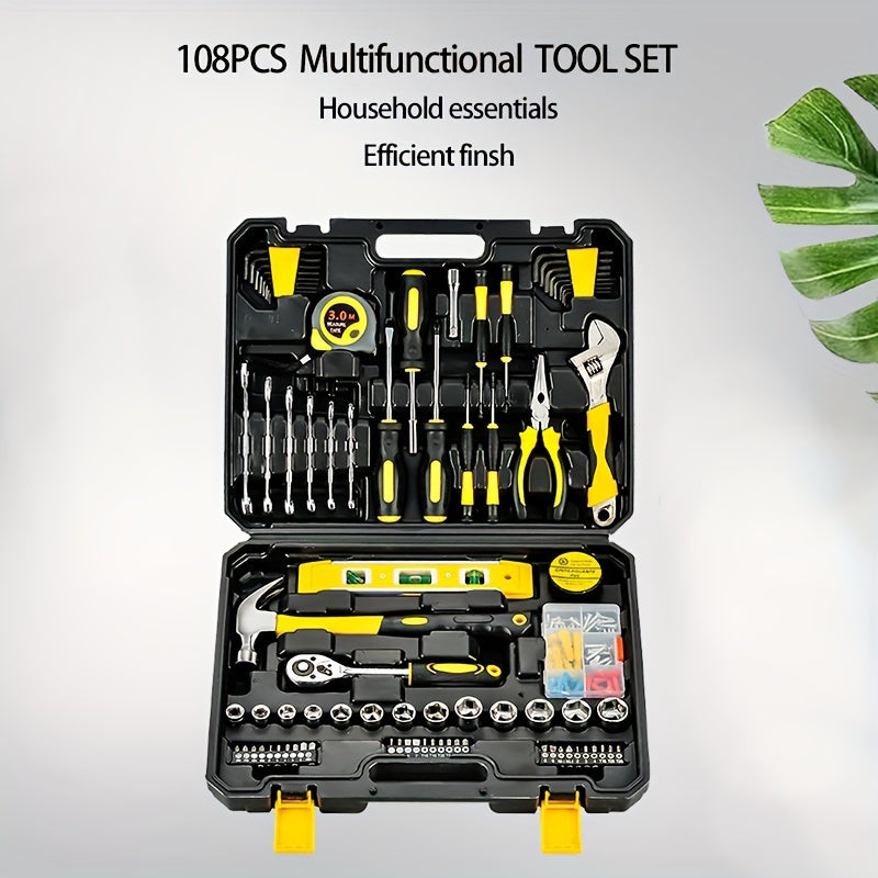 108-piece tool set for home and auto repairs, no electricity or batteries needed, made of carbon steel