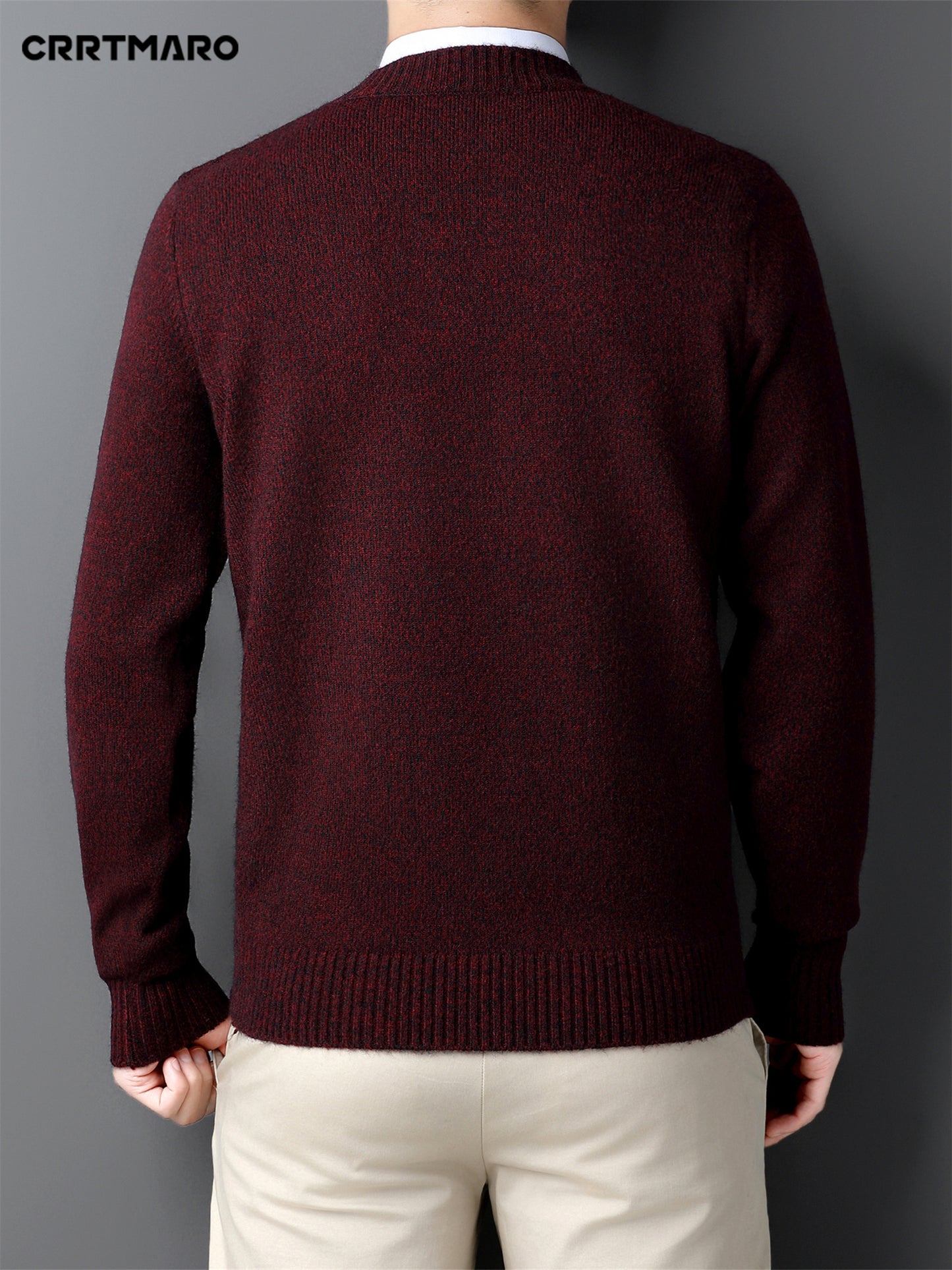 Men's red V-neck sweater with diamond pattern, long sleeves, ideal for fall and winter, can be layered for a formal look.