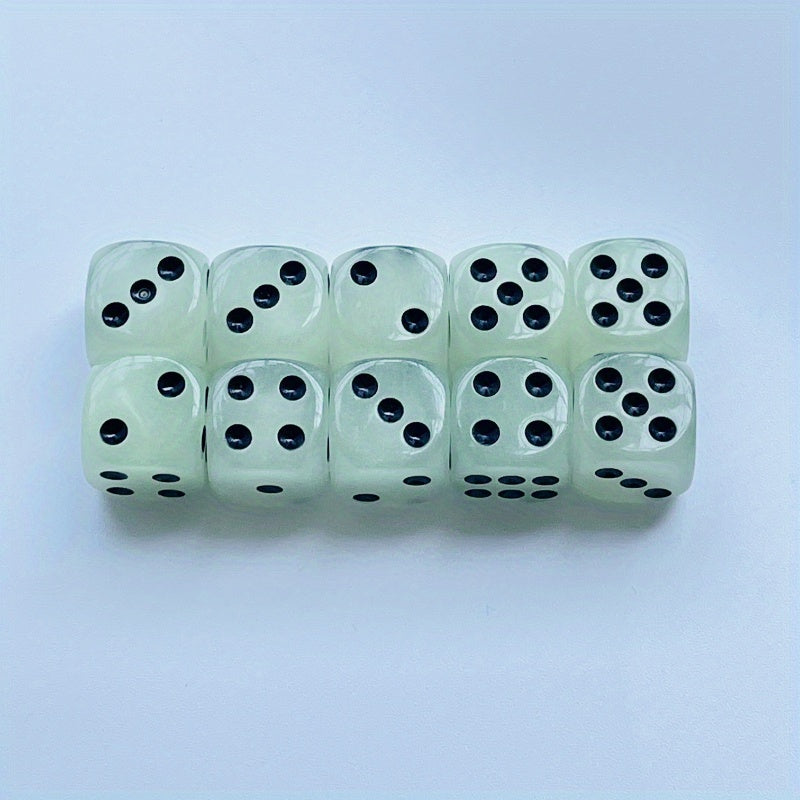 Glow-in-the-Dark Dice Set- 6pcs, 14mm acrylic resin dice for nightclubs and home games. Durable tabletop gaming accessories.