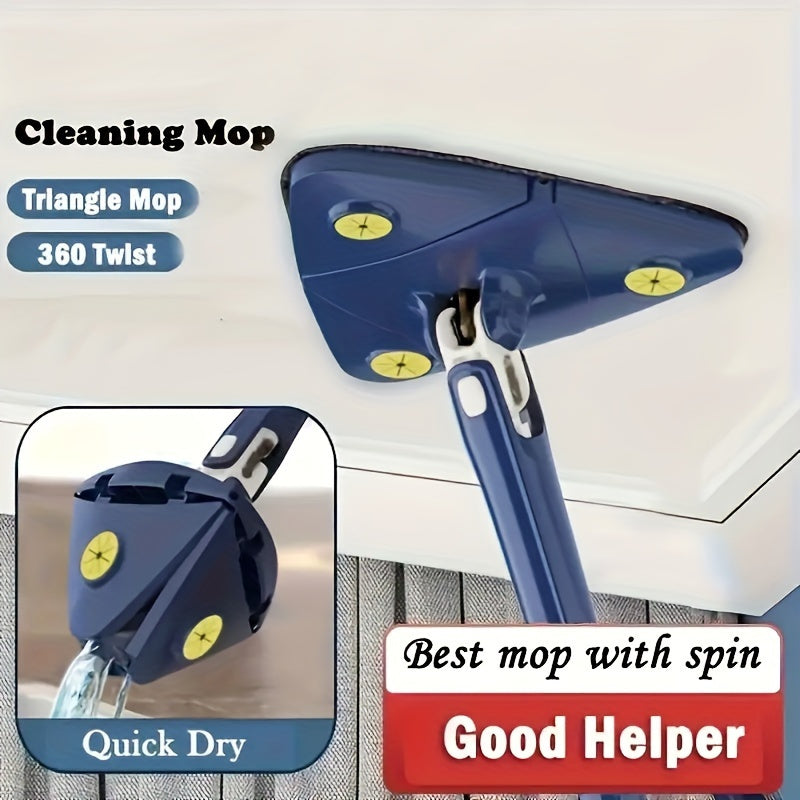 The Stainless Steel 360° Rotating Triangle Mop comes with 3 replacement cloths, a long handle, and hands-free squeeze technology. This dual-use mop is perfect for both wet and dry cleaning in the living room, bedroom, bathroom, kitchen, and toilet.