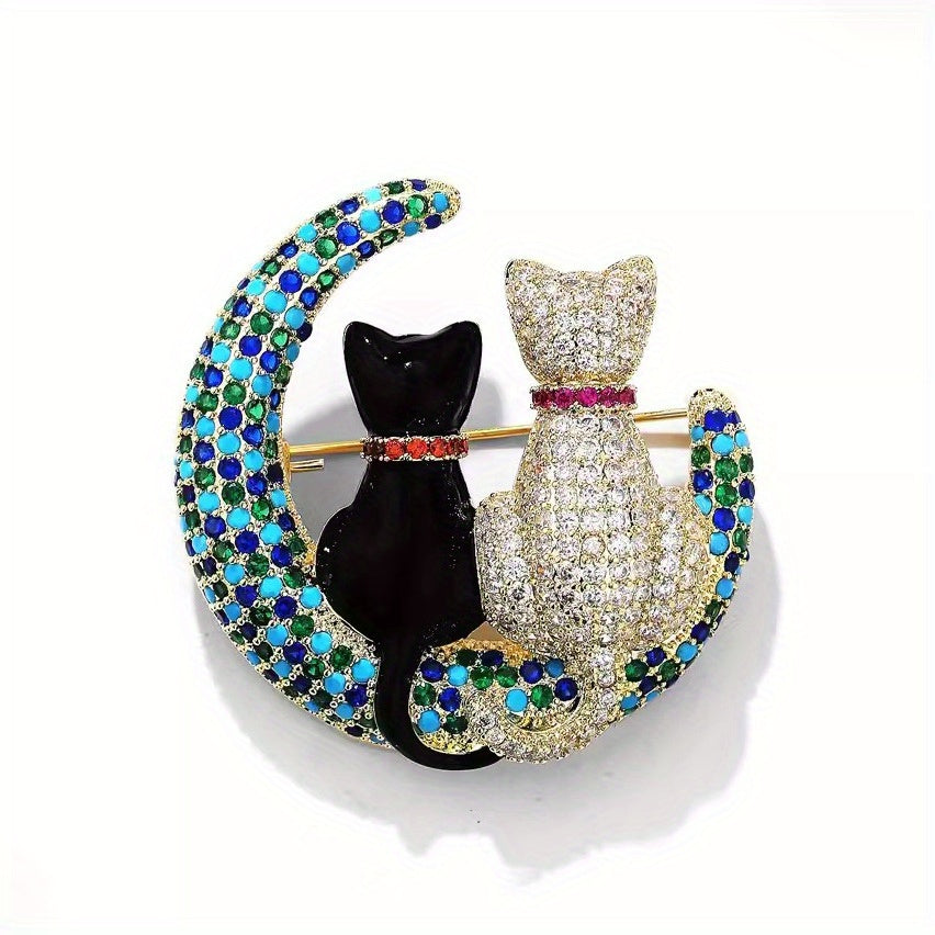 A stunning Crystal Cat Moon Brooch crafted in luxury, adorned with sparkling rhinestones and an elegant design - the perfect exquisite gift for women.