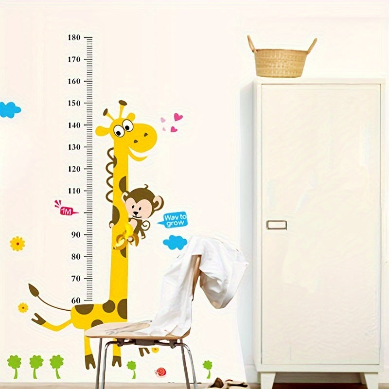 Cartoon Animal Height Growth Chart Wall Sticker - DIY Giraffe Height Measurement Scale for Living Room and Bedroom Decor, Removable Mural Decal