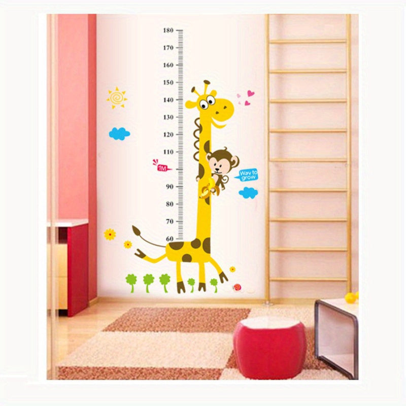 Cartoon Animal Height Growth Chart Wall Sticker - DIY Giraffe Height Measurement Scale for Living Room and Bedroom Decor, Removable Mural Decal