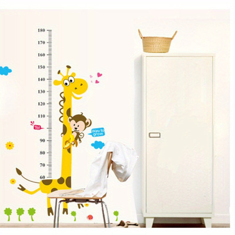 Cartoon Animal Height Growth Chart Wall Sticker - DIY Giraffe Height Measurement Scale for Living Room and Bedroom Decor, Removable Mural Decal