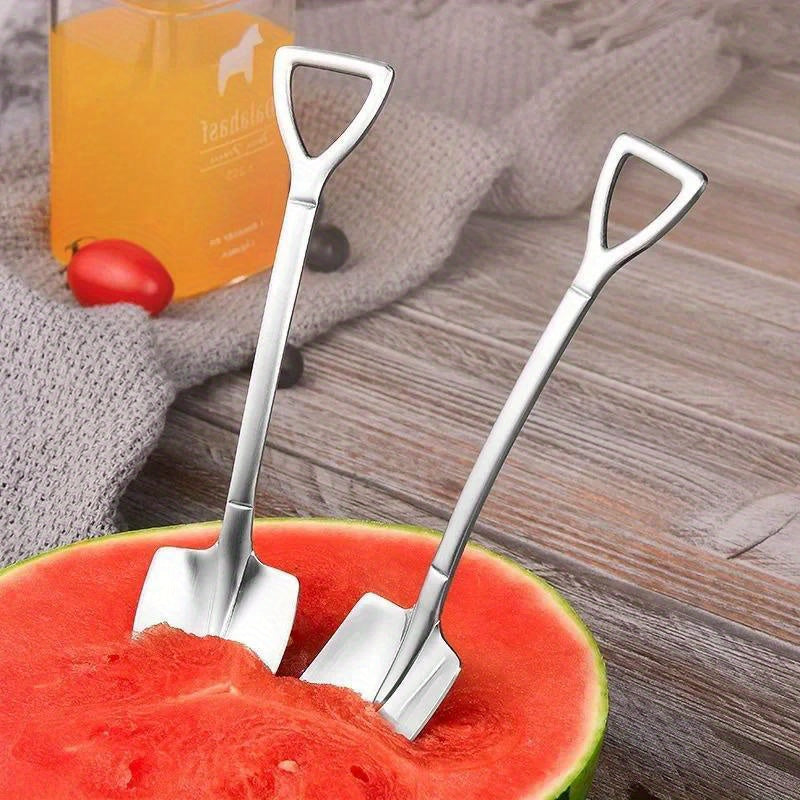 Set of 10 elegant dessert spoons in shovel shape for coffee, ice cream, and fruit.