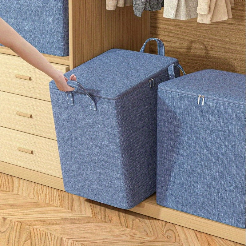 Fabric storage bag with durable handles for clothes and bedding, ideal for organizing luggage, closet, and moving.