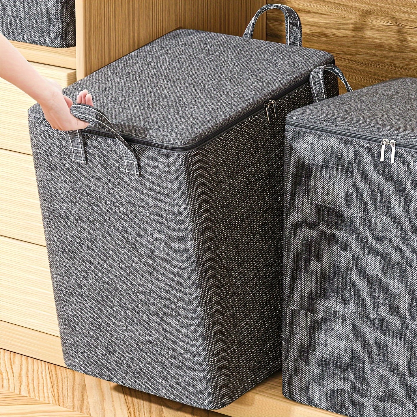 Fabric storage bag with durable handles for clothes and bedding, ideal for organizing luggage, closet, and moving.