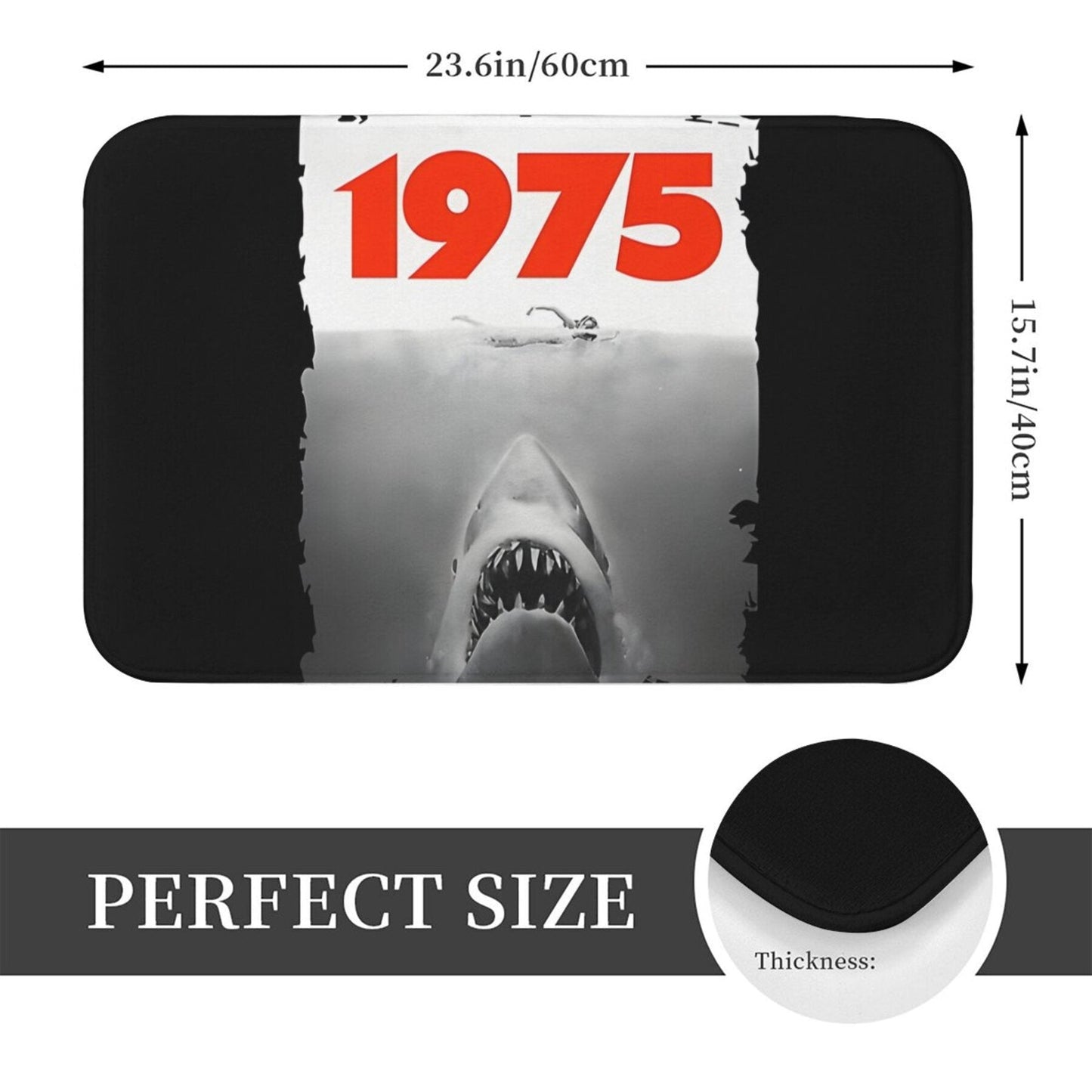 1975 Jaws Fan-Inspired Bathroom Mat - Lightweight Polyester Rug, Machine Washable, Rectangle Shape, Perfect for Home Decor