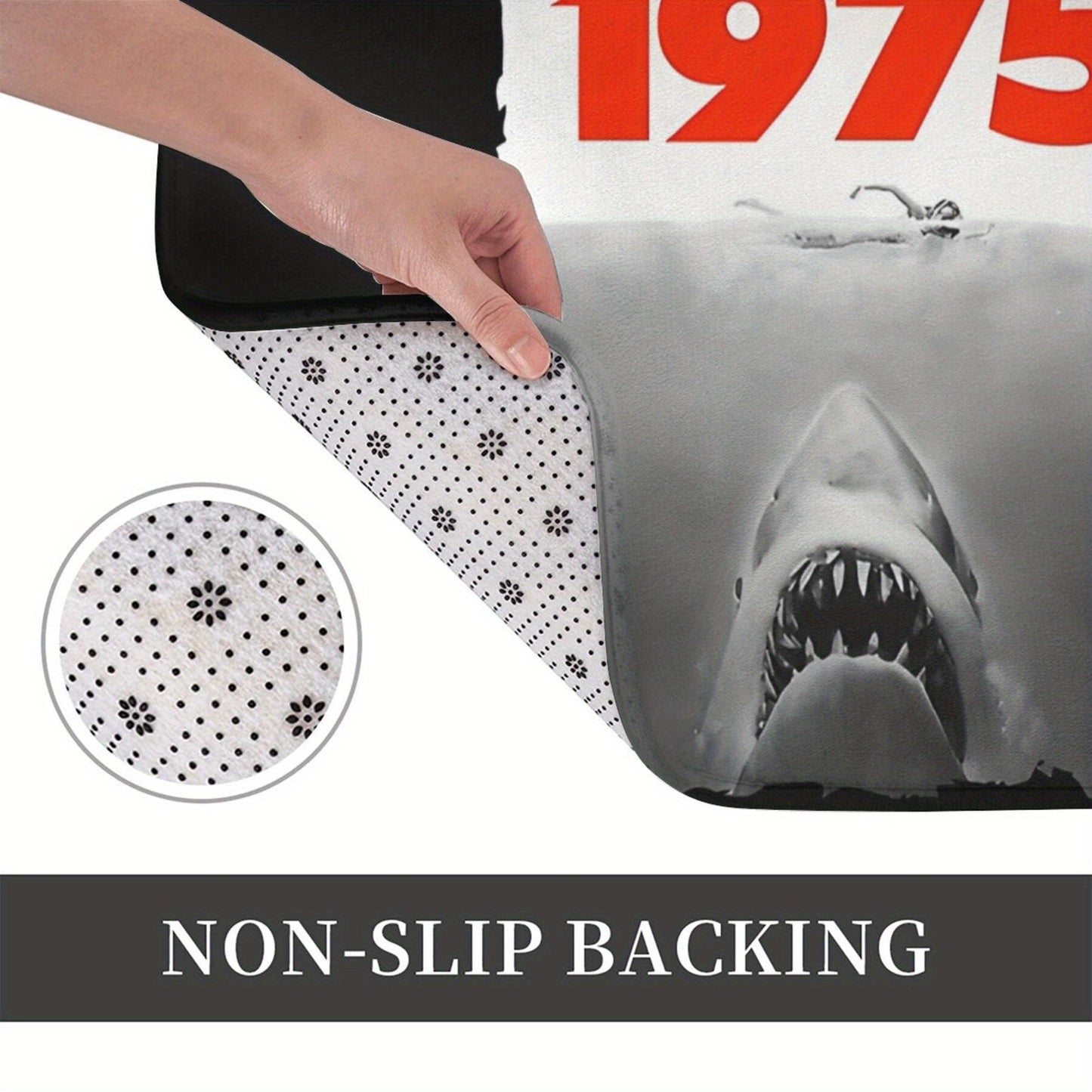 1975 Jaws Fan-Inspired Bathroom Mat - Lightweight Polyester Rug, Machine Washable, Rectangle Shape, Perfect for Home Decor