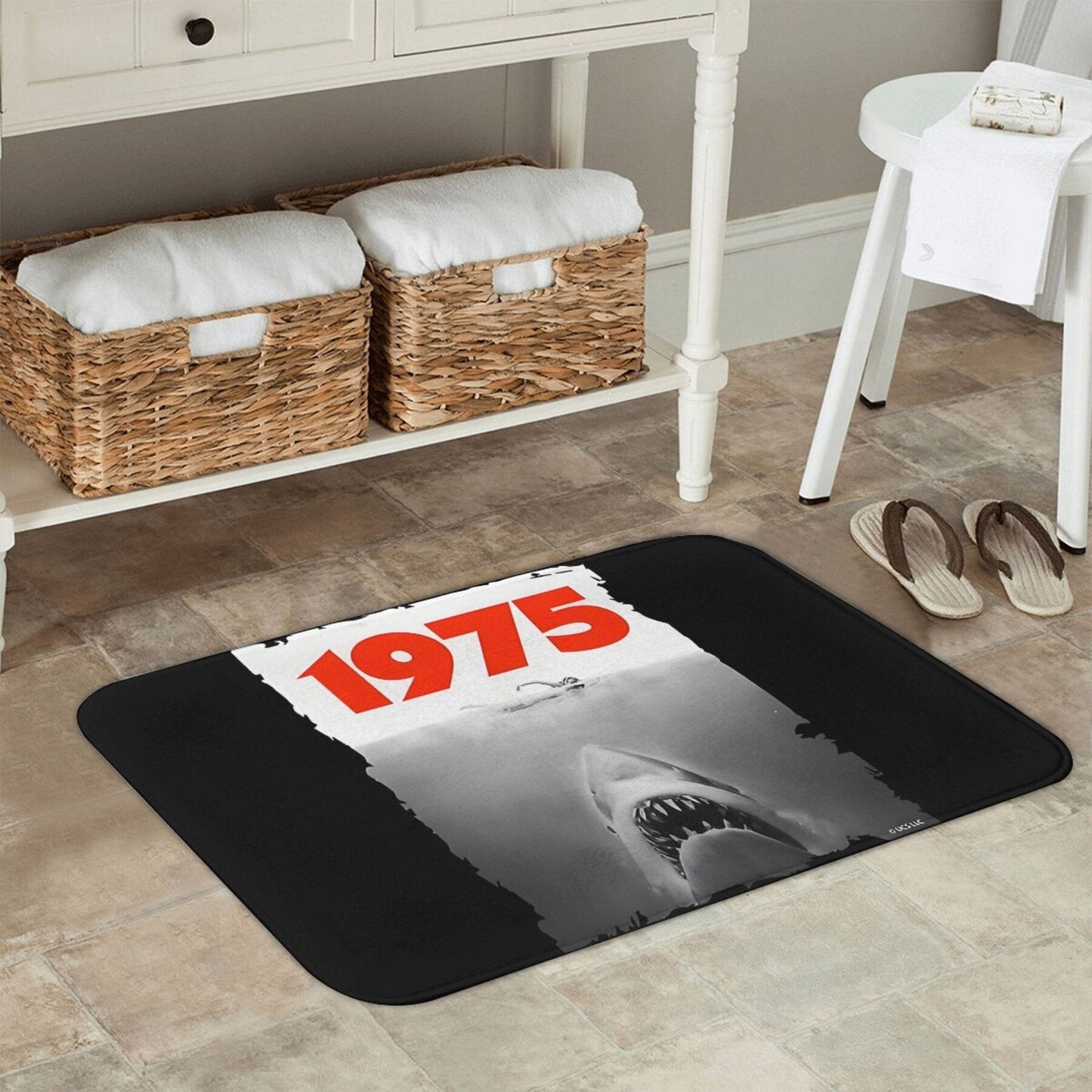 1975 Jaws Fan-Inspired Bathroom Mat - Lightweight Polyester Rug, Machine Washable, Rectangle Shape, Perfect for Home Decor