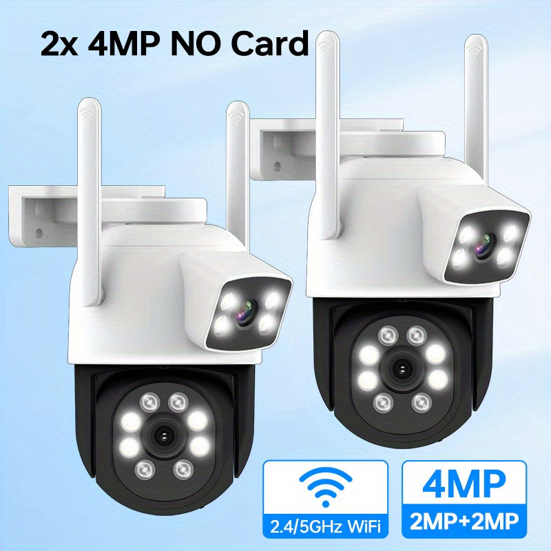 Two ZHXINSD 4MP Dual Lens WiFi Security Cameras in a Set, IP65 Waterproof, Equipped with Motion Detection, Color Night Vision, 2-Way Audio, 5G Wireless Connection, USB Powered (No Battery Required), Ideal for Home Surveillance.