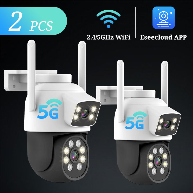 Two ZHXINSD 4MP Dual Lens WiFi Security Cameras in a Set, IP65 Waterproof, Equipped with Motion Detection, Color Night Vision, 2-Way Audio, 5G Wireless Connection, USB Powered (No Battery Required), Ideal for Home Surveillance.