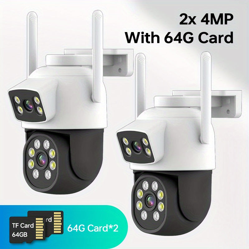 Two ZHXINSD 4MP Dual Lens WiFi Security Cameras in a Set, IP65 Waterproof, Equipped with Motion Detection, Color Night Vision, 2-Way Audio, 5G Wireless Connection, USB Powered (No Battery Required), Ideal for Home Surveillance.