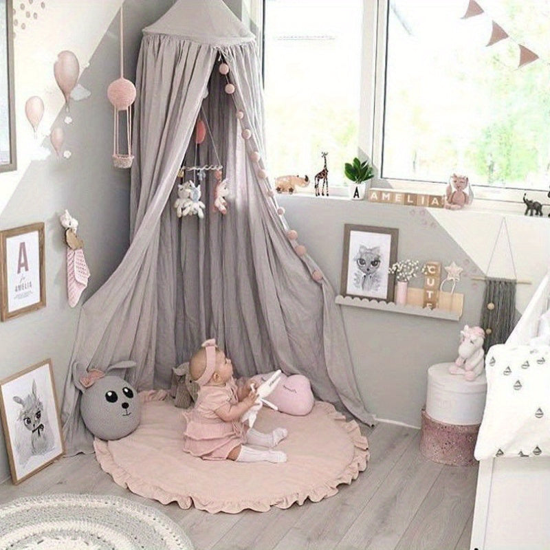 Delicate Lace-Adorned Play Mat for Kids - Multipurpose Crawling Blanket, Stroller Cover, and Nursery Decoration in Light Gray/White/Pink