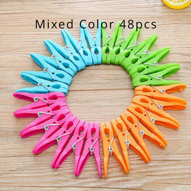 Pack of 48 Colorful Plastic Clothespins, Durable Laundry Clips with Springs for Air-Drying Clothes.