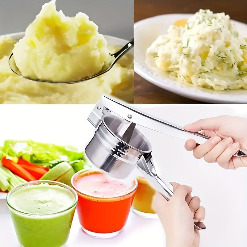 Stainless Steel 3-in-1 Potato Puree Press and Lemon Juicer with Non-Slip Handle - Multi-Function Kitchen Tool for Mashing Potatoes, Juicing Lemons, and Crushing Vegetables