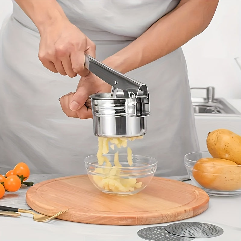 Stainless Steel 3-in-1 Potato Puree Press and Lemon Juicer with Non-Slip Handle - Multi-Function Kitchen Tool for Mashing Potatoes, Juicing Lemons, and Crushing Vegetables