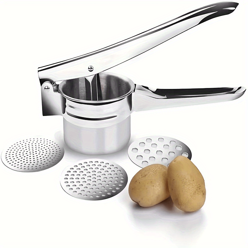 Stainless Steel 3-in-1 Potato Puree Press and Lemon Juicer with Non-Slip Handle - Multi-Function Kitchen Tool for Mashing Potatoes, Juicing Lemons, and Crushing Vegetables