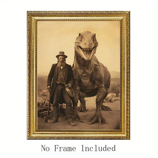 Transform your space with this unique Vintage Wild West Dinosaur & Cowboy Wall Art. This Gothic Jurassic Poster is perfect for adding a touch of personality to your Living Room, Bedroom, or Office Decor. It also makes for a one-of-a-kind gift idea