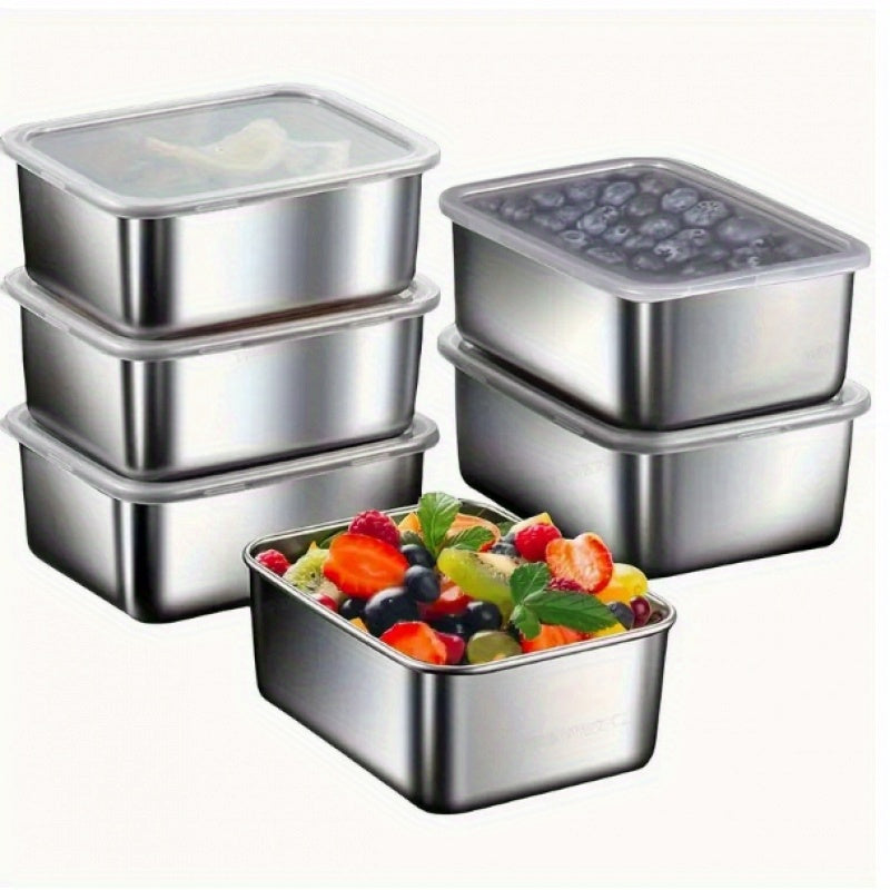 Set of 6 or 8 Stainless Steel Food Storage Containers with Flip Top Lids - Leak-Proof, Stackable, and Reusable - Perfect for Camping, Picnics, School, and Office Use - Disposable Metal Prep Containers