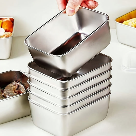 Set of 6 or 8 Stainless Steel Food Storage Containers with Flip Top Lids - Leak-Proof, Stackable, and Reusable - Perfect for Camping, Picnics, School, and Office Use - Disposable Metal Prep Containers